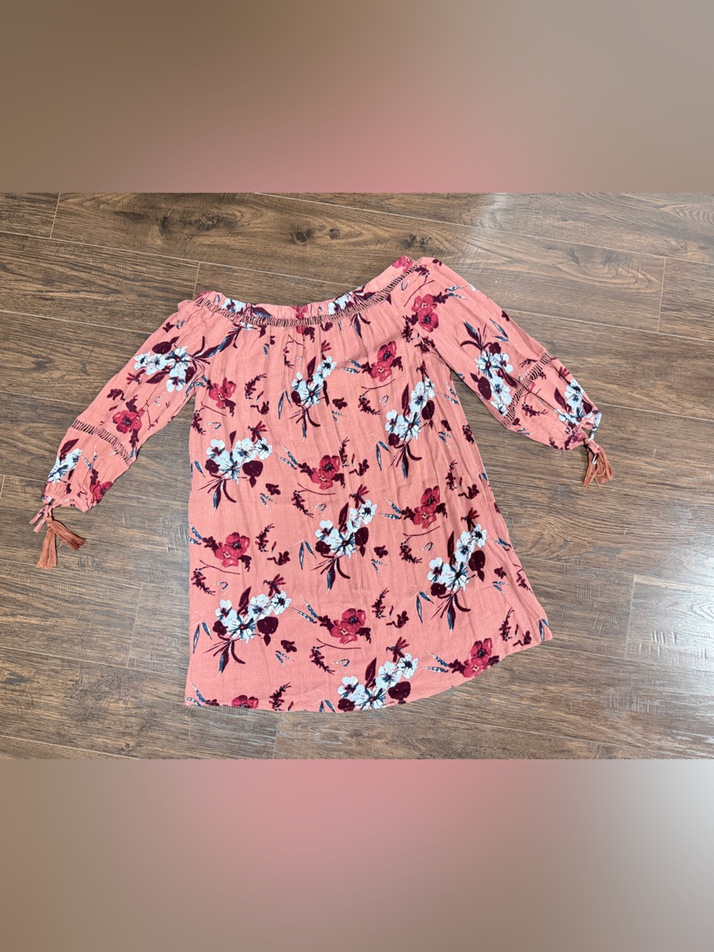 SKIES ARE BLUE RUST MAUVE FLORAL LONG SLEEVE SHORT DRESS